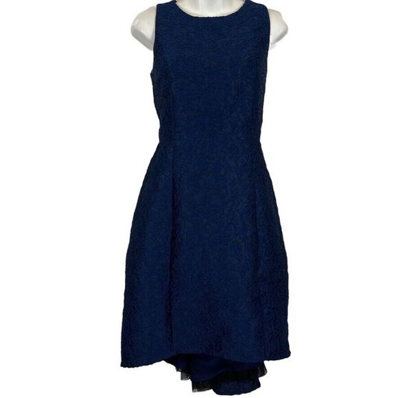 Halston Heritage Womens Blue Steampunk High Low Whimsigoth Cocktail Dress sz 4 - Picture 1 of 16